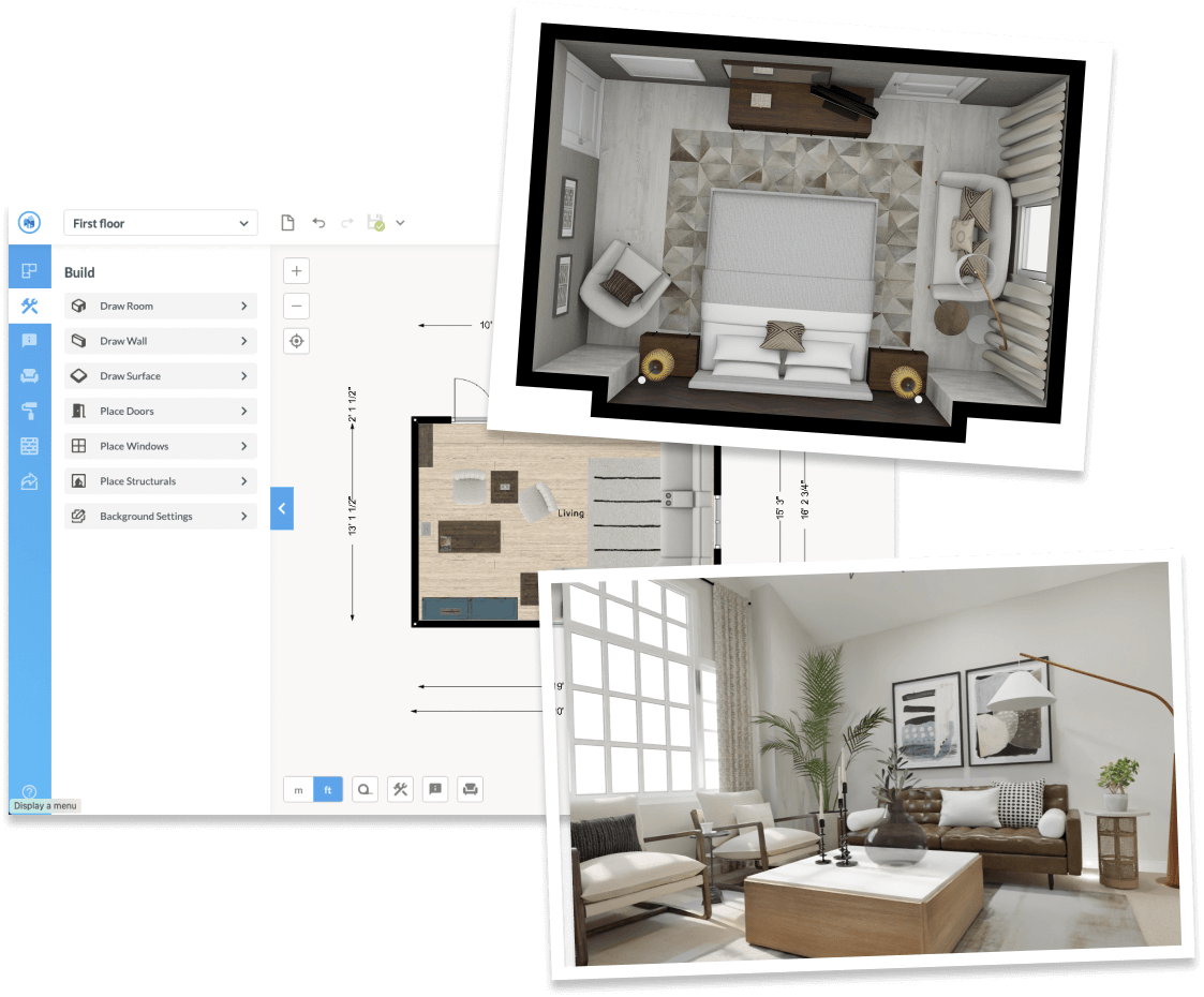 Floorplanner online floor plan editor screenshot with 3D room design examples